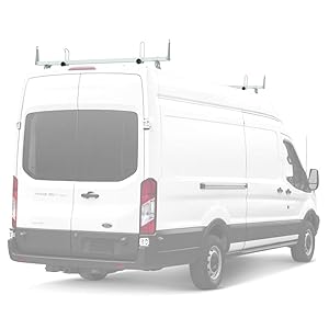 AA-Racks Model X202-TR Transit 2015-On Heavy Guage Steel 2 Bar Van Roof Rack System w/Ladder Stopper White