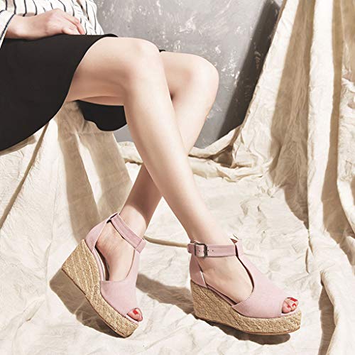 Women's Criss Cross Open Toe Strappy Sandal - Summer Wedge Platforms - Ankle Strap Sandals Peep Toe Leopard Print Shoes (7 B(M) US, Pink)
