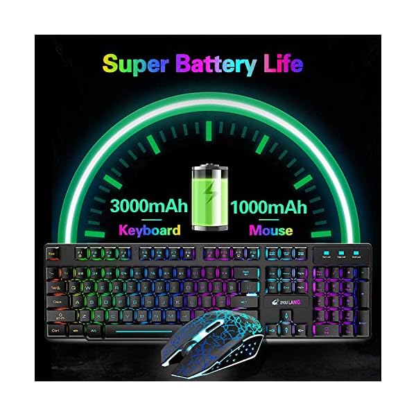 T3-Upgrade-Wireless-Keyboard-Mouse-Combo-Rainbow-Backlit-24G-Rechargeable-Mechanical-Feel-Gaming-Keyboard-2400DPI-6-Buttons-Optical-Rainbow-LED-Gaming-Mouse-Free-Gaming-Mouse-Pads-Black T3 Upgrade Wireless Keyboard Mouse Combo, Rainbow Backlit 2.4G Rechargeable Mechanical Feel Gaming Keyboard + 2400DPI 6…