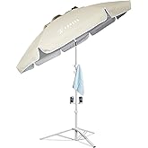 AMMSUN Shade Umbrella, Premium Portable Umbrella with Stand, 6.5ft Lightweight Free Standing Canopy for Sporting Games, Adjustable Instant Sun Protection and Easy to Carry, Beige