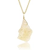 CRYSTALINES Genuine Raw Libyan Desert Glass Crystal Necklace, Authentic Rough Gemstone Pendant, 14K Gold Plated, Handmade Boho Jewelry, Wicca & Reiki Healing Crystals, Gift for Women (Size-18inch)