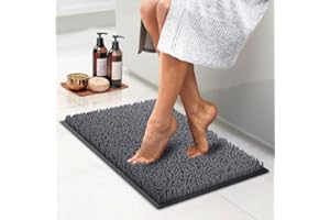 MAYSHINE Plush Shaggy Chenille Bath Mat | Extra Soft, Super Absorbent, Non-Slip Bathroom Rug | Fluffy Microfiber, Area Rug Sets for Bathroom Floor, Kitchen, Living Room | 24"x17" | Charcoal Gray