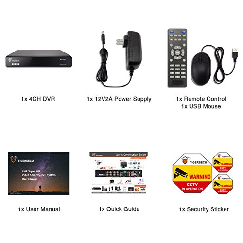 TIGERSECU Super HD 1080P H.264 4-Channel Hybrid 5-in-1 DVR NVR Security Video Recorder with 1TB Hard Drive, Supports Analog and ONVIF IP Cameras (Cameras Not Included)