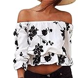 EFINNY Women Floral Printed Off Shoulder 3/4 Sleeve Tunic Top Shirt Blouse