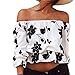 EFINNY Women Floral Printed Off Shoulder 3/4 Sleeve Tunic Top Shirt Blouse