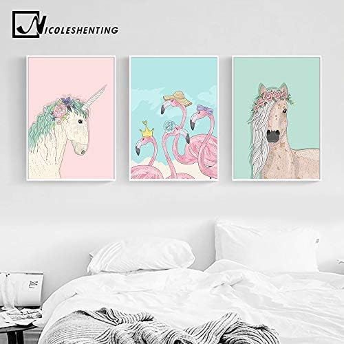 VietFA Painting & Calligraphy - Unicorn Horse Flamingo Wall Art Canvas Posters and Prints Painting Cartoon Nursery Pictures Baby Bedroom Decoration Home Decor 1 PCs