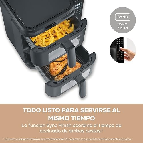 Duo Stack Freidora de aire caliente con 2 cestas de 5,5 litros cada una, cocina saludable, 9 programas automáticos, freidora sin grasa, diseño compacto, S-Fry, 2800 W, negro, FR 9598