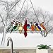 River of Goods Holiday Bird Suncatcher: Stained Glass Birds on a Wire Santa Hats Hanging Sun Catcher Window Panel