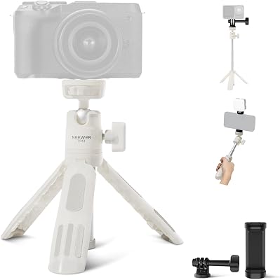BASICS Mini Treppiede da Tavolo Selfie Stick Compatibile con iPhone GoPro Insta360 DJI, Piccolo Tripode Cellulare Android Fotocamera Webcam con Testa a Sfera Asse Elevato per Video,TP43 Bianco