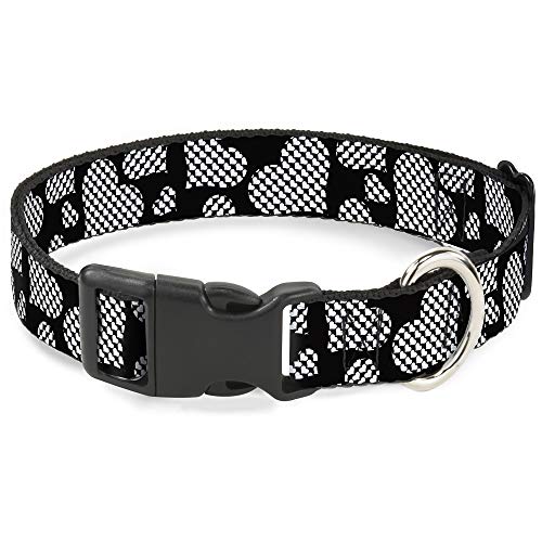 Buckle-Down Plastic Clip Collar - Eighties Hearts Black/White - 1.5" Wide - Fit…