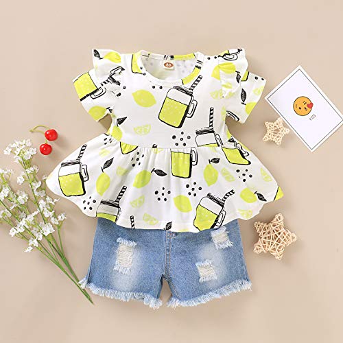 Baby Girl Summer Outfits Set Short Sleeve T-Shirt Tops Denim Shorts Set 2pcs Infant Girl Clothes 12-18 Months