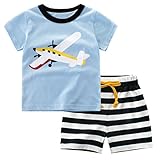Csbks Kids Boys Summer Outfits Short Sleeve T-Shirt & Shorts Sets 1-6 Toddler 2T Airplane