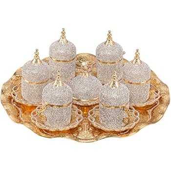Grand Gifft Handmade Copper Turkish Coffee Espresso Serving Set Swarovski Crystal Coated Cup (Upper Crust) V.i.p Product