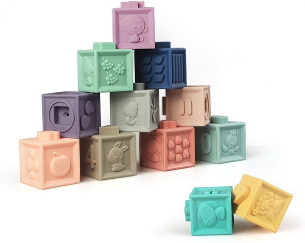 lesgos Baby Soft Blocks, Squeeze And Stacking Building Blocks Set, Teething Chewing Toys Educational Baby Bath Toys Play With Numbers, Shapes, Animals, Textures For Toddlers 6 Months And Up