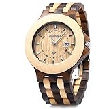 GBlife Bewell 080A Quartz Men Wooden Watch with Date Luminous Wood Wrist Watch (Maple Wood)