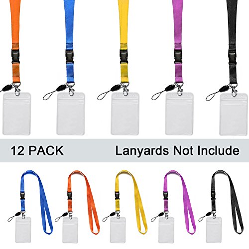 12 Pack ID Badge Holders Vertical Name Tags Hole Punched Zipper Waterproof Resealable Clear Plastic Labels Credit Card Holder for Employees Heavy Duty Pair(12 Pack-Vertical)