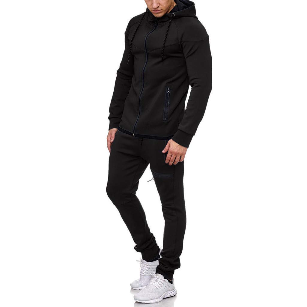 Men Sport Suit Gradient Sweatsuit Zipper Hoodies Outfit Contrast Jogging Full Tracksuit