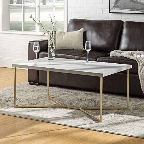Walker Edison Mid Century Modern Marble Gold Rectangle Coffee Table
