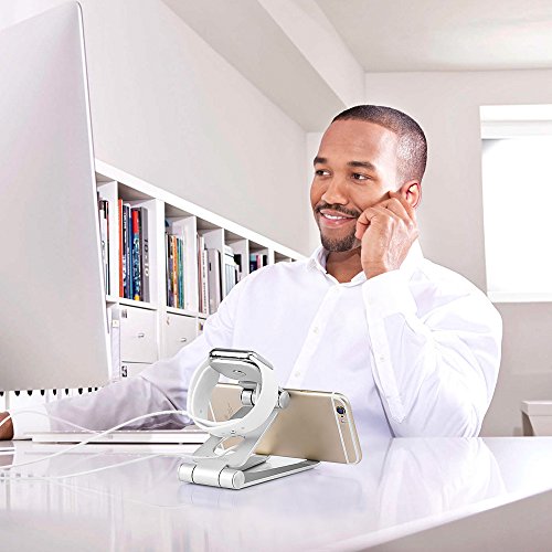 2 in 1 Cell Phone Stand Apple Watch Charging Stands Foldable Aluminium Desktop Tablet Stand Holder Dock for Android Smartphone iWatch iPhone 6 6s 7 8 7 Plus S8 iX ipad (Silver) - Thumbnail 6