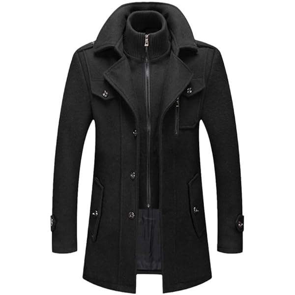 Amazon.com: Winter Wool Coat Men Double Collar Thick Jacket Single