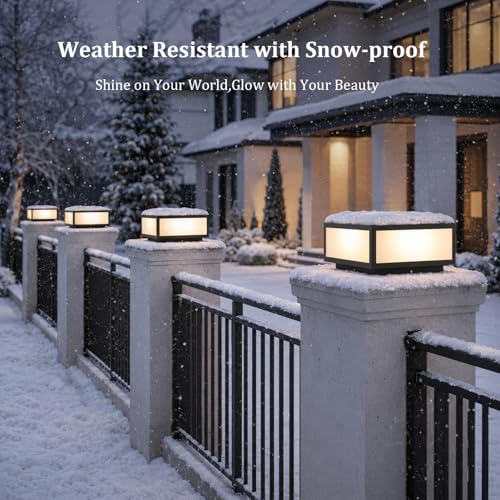 SLAWA Outdoor Post Caps Light With Pier Mount Base Column Cap Lamps Black Waterproof Pole Lantern Light Fixture Square Exterior Pillar Lamp Outdoor Lighting Aluminum Landscape Light For Path Lawn Yard