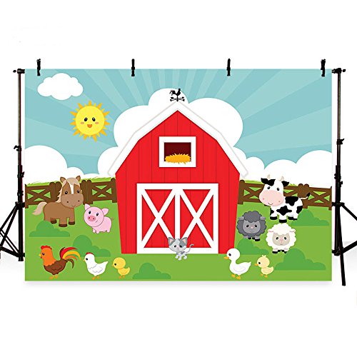 MEHOFOTO Photo Studio Background Banner Cartoon Farm Theme Animals Grass Children Birthday Party Decoration Backdrops Props for Photography 8ftx6ft