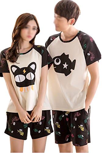 Km Couples Cat and Fish Short Sleeve Cotton Pajamas Sets (Male XXL)