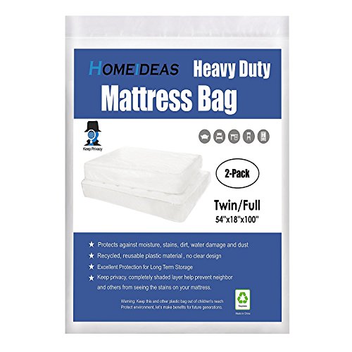 HOMEIDEAS 2-Pack 5 Mil Thick Mattress Bag for Moving and Storage, Not Clear Mattress Bag Protecting Mattress and Your Privacy, Fits Twin and Full Size