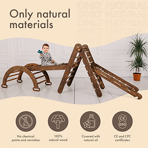 GOODEVAS Montessori Climbing Set 4 in 1 for Kids Wooden Pikler Triangle Arch Board & Slide