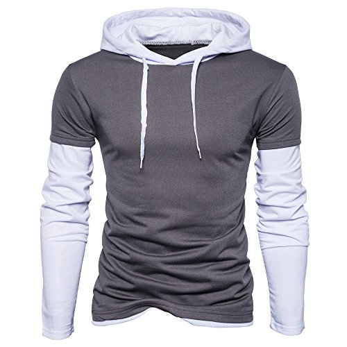 Simayixx Hoodies for Men, Hooded Sweatshirt Plus Size Midweight Pullover Sweaters Color Patchwork Basic Blouses Tunic Tops - Thumbnail 5