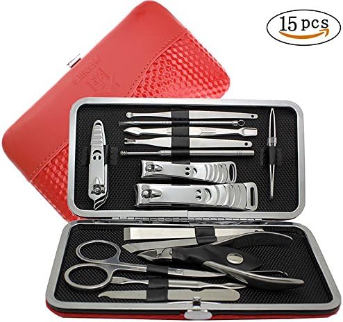 Manicure Kit,Nail Clipper Travel Set , 15 in 1 Stainless Steel Professional Nail Cutter Manicure Pedicure &amp; Grooming Kits with Leather Case, Beauty Care Tools for Personal Care