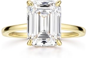 Michooyel 18K Gold Plated 4ct Emerald Cut Cubic Zirconia Engagement Rings For Women Sterling Silver Wedding Ring Promise Ring Sterling Silver Wedding Band