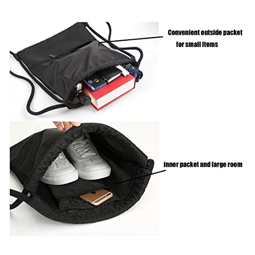 Double Sturdy Green Drawstring Bag With Pockets Waterproof | For Gym Sports & Workout Gear | Large Capacity String Backpack | 8 Colors