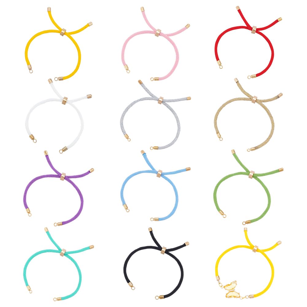 GOMAKERER 12 Pcs 12 Colors Adjustable Slider Bracelets, Polyester Twisting Bracelet Adjustable Bracelet Cord Bracelet Making Cord for DIY Crafting Jewelry Making