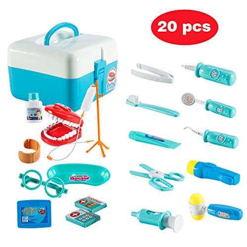 Dentist Costumes - FunsLane Dentist Toy Doctor Kit for Kids, 20 Pcs Pretend Play Dentist