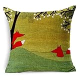Decorative Animal Red Fox Thick Cotton Linen Throw Pillow Cover Car Cushion Pillowcase