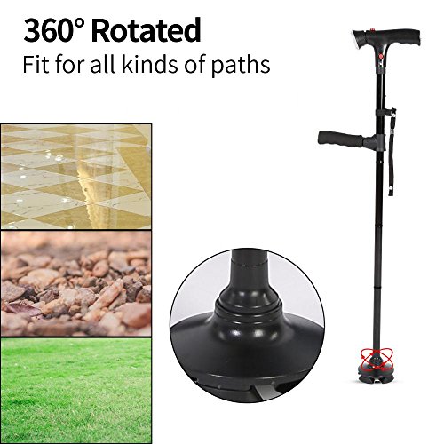 Folding Walking Cane with LED Light and Cushion Handle, Lightweight Adjustable Portable Aluminum Walking Stick Aid with Flashlight for Men Women Senior (Black)