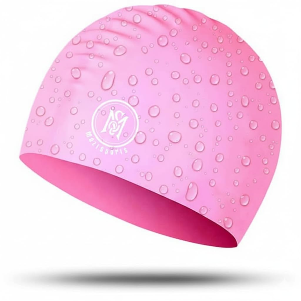 Swimming Caps For Kids- 100% Silicone Waterproof Durable and Odour Free Swim Hat - Stretchable, Anti slip Swim Cap - Swimming Hat for up To 5-12 Years With Protective Pouch (Pink)