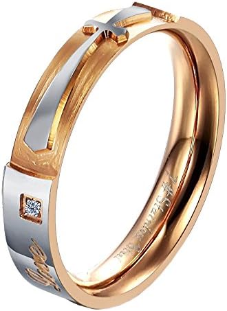 UM Jewelry Couple Christian Cross Rings for Men and Women Stainless Steel Engraved "Pure Love" Band