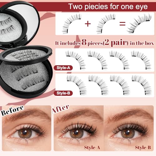 Magnetic Eyelashes, Higu clace Magnetic Eyelashes with Applicator, Natural Looking, No Eyeliner, No Glue Needed (Black AB1)