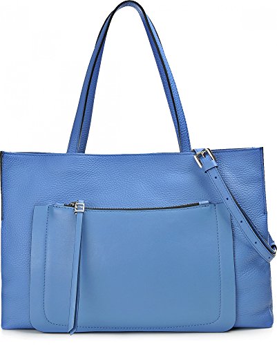 Gianni Chiarini Italian Made Blue Pebbled Leather Large Carryall Tote Bag with Pocket