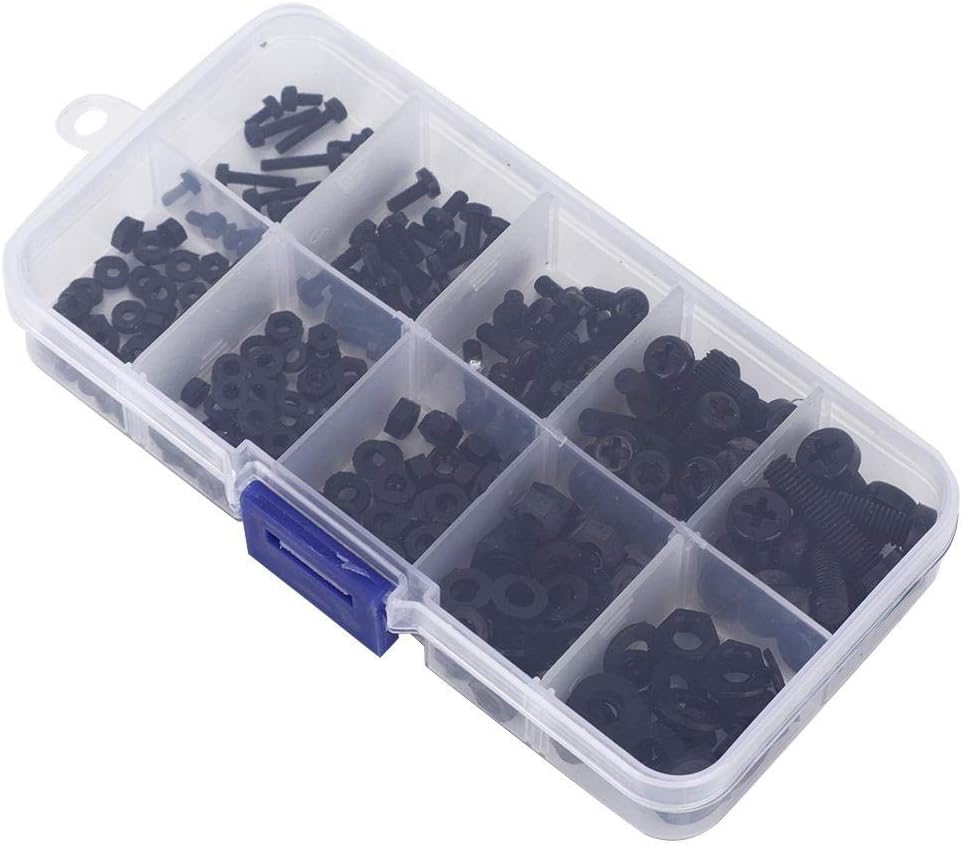 Multifunction fasteners black/white M2/M2.5/M3/M4/M5 Nylon screw kit, nylon nut, industrial for mechanics(Black 270pcs nylon screw set) - Image 5