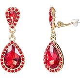Classic Austrian Crystal Tear Drop Clip on Dangle Earrings for Women