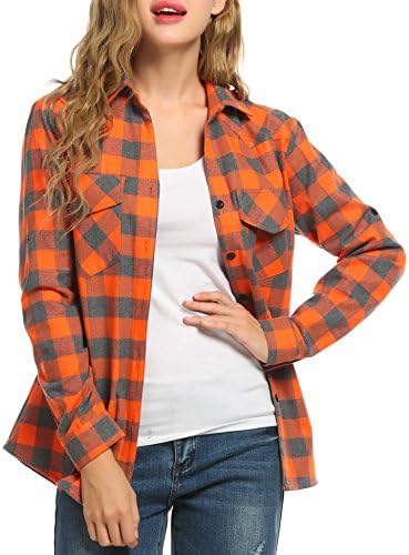 TelDen Women's Classic Plaid Shirt Button Down Long Sleeve Blouse