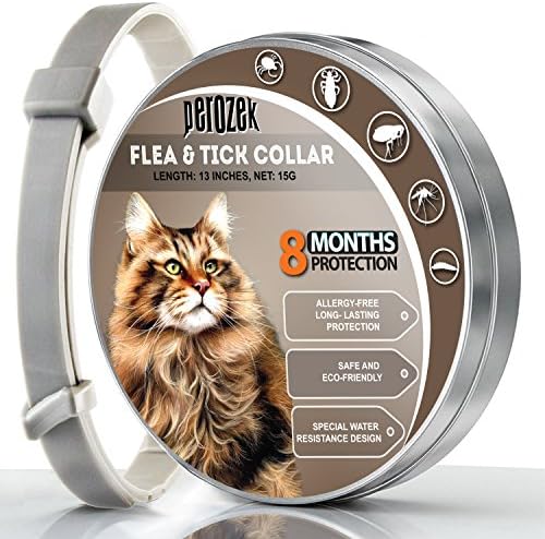 PEROZEK Cats Flea and Tick Collar - 8-Month Flea Treatment Cat Collar - Hypoallergenic, Adjustable & Waterproof Tick Prevention - Natural Essential Oil Extracts