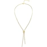 Cubic Zirconia Lariat Necklace, 18K Gold-Plated Color Y-Shape Long Chain, Y-Knot Pendant, Stylish Elegant Party