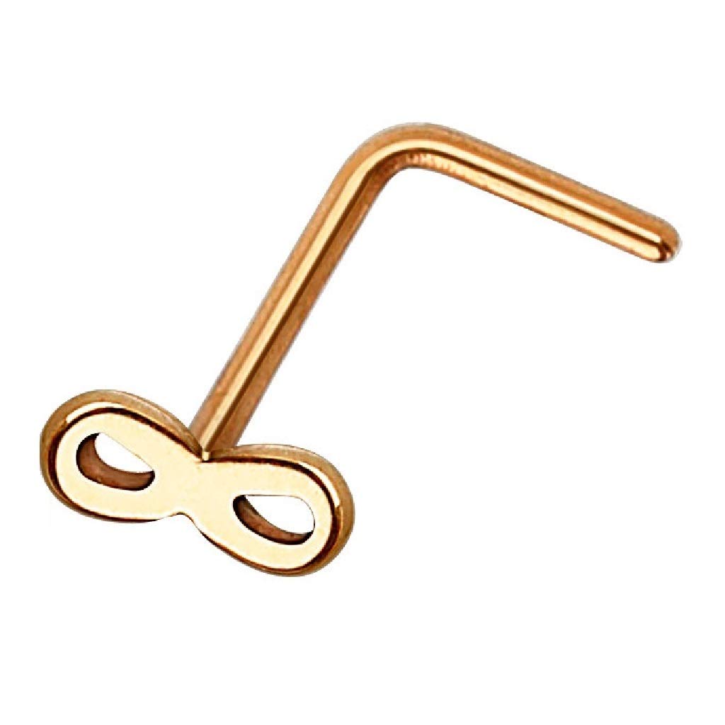 PiercedOff Rose Gold Tone IP over 316L Surgical Steel L Bend Nose Stud with Infinity Head - Thickness 20GA (0.8mm) / Length 6mm / Infinity Size 4mm