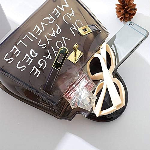 Yaldoendo Lady Women Transparent PVC Clear Alphabet Jelly Bag Cosmetic Purse Shoulder Tote Girl Candy Color Casual Handbag Messenger Waterproof Quality hand/beach bag for Holiday