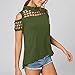 Tsmile Summer Women Fashion Short Sleeve Tops Off Shoulder Hollow Out Loose Fit Casual T-Shirt Slit Blouse Army Green