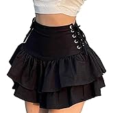 Women Gothic Skirt Fairy Grunge Aesthetic Mall Goth Mini Skirts 2000s E Girl Clothing Fluffy Ruffle Lace-Up